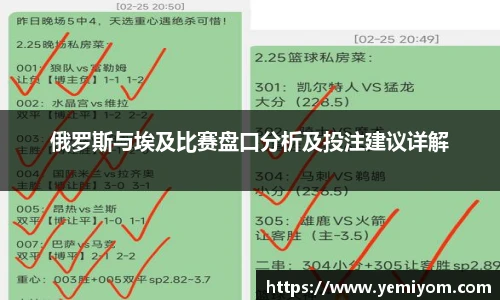 俄罗斯与埃及比赛盘口分析及投注建议详解